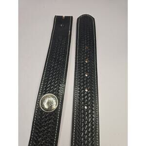 DIXIE LEATHER BLACK LEATHER EMBOSSED Silver Accents BELT SIZE 32" 1 3/8" wide